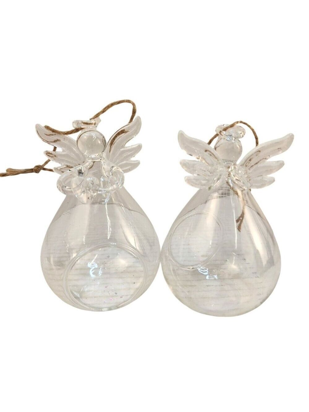 Set of 2 Glass Angel Ornaments Memorial Religious Hanging Tea Light Holder